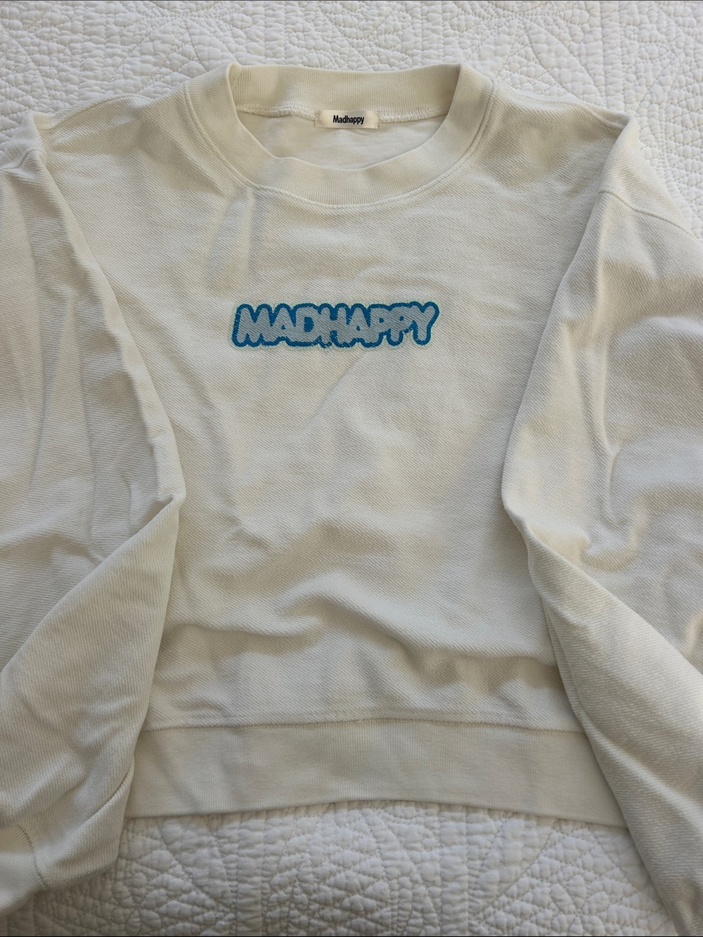 Madhappy Cream Sweatshirt with Blue Logo